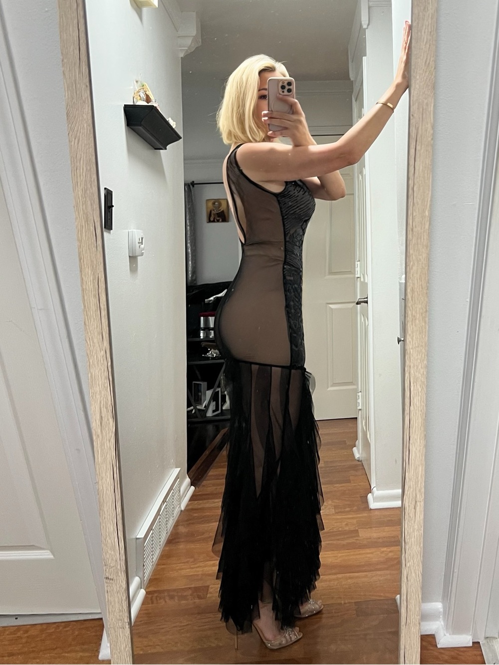 BCBGMaxAzria Black Sequined Sheer Maxi Dress - Picture 4 of 9